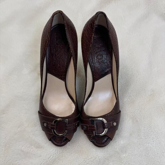 Vintage Y2K Christian Dior Croc Leather CD Logo Peep Toe Pumps Heels - Picture 1 of 7